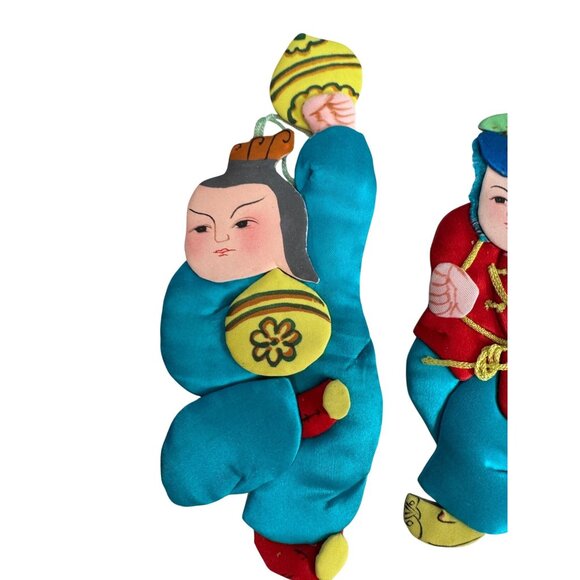 Set Of 6 Vintage Chinese Silk & Cardboard Ornaments Folk Figures 6" No Box - Picture 6 of 9